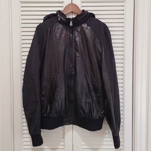 Bottega Veneta Black leather blend parka jacket -size L